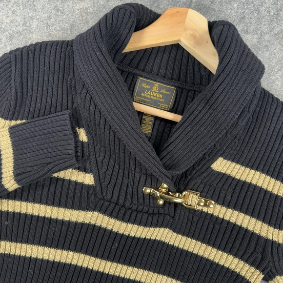 Lauren Ralph Lauren Sweaters - Ralph Lauren Black Label Sweater Womens Small Stripe Shawl Collar Buckle Toggle